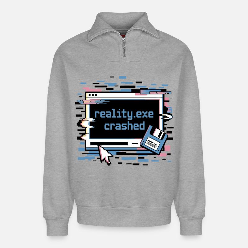 Reality.exe Crashed Retro Pixel Design - Relaxed Unisex Organic Half Zip Sweatshirt – by SPREAD - heather grey