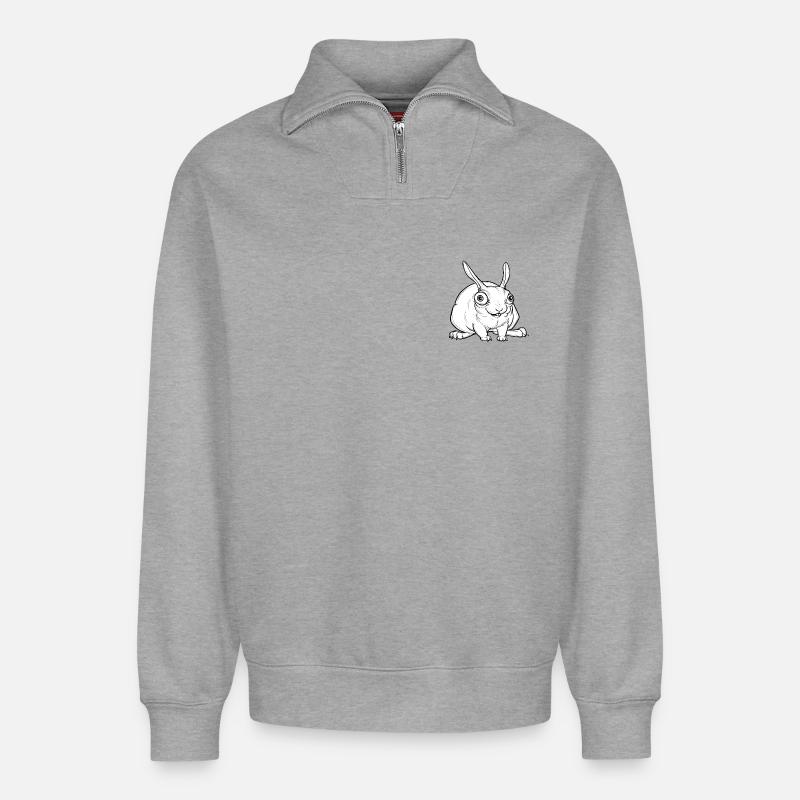 lapin flippant - Sweat unisexe décontracté en coton biologique à demi-zip – de SPREAD - gris chiné