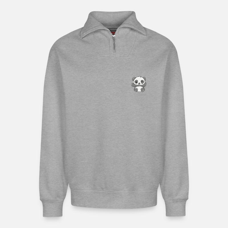 Panda - Relaxed Unisex Organic Half Zip Sweatshirt – von SPREAD - Grau meliert