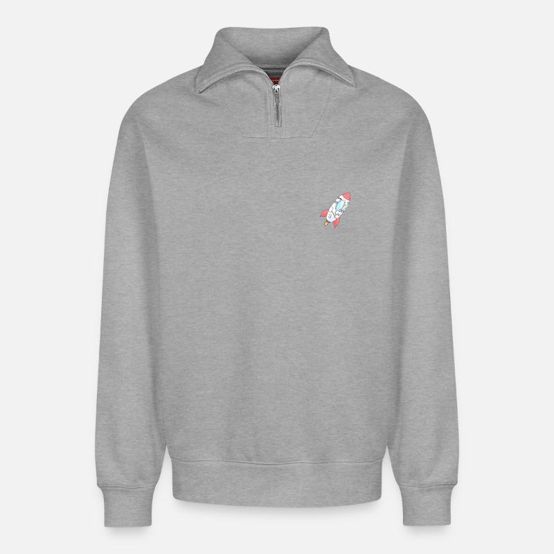 Kunterbunte Rakete im Orbit - Relaxed Unisex Organic Half Zip Sweatshirt – von SPREAD - Grau meliert