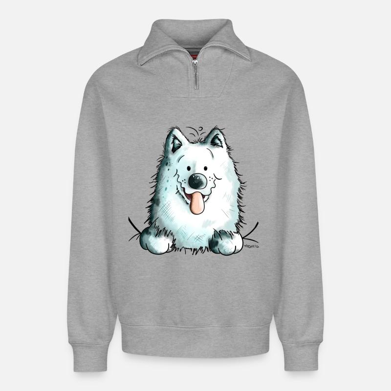 Neugieriger Samojede - Relaxed Unisex Organic Half Zip Sweatshirt – von SPREAD - Grau meliert
