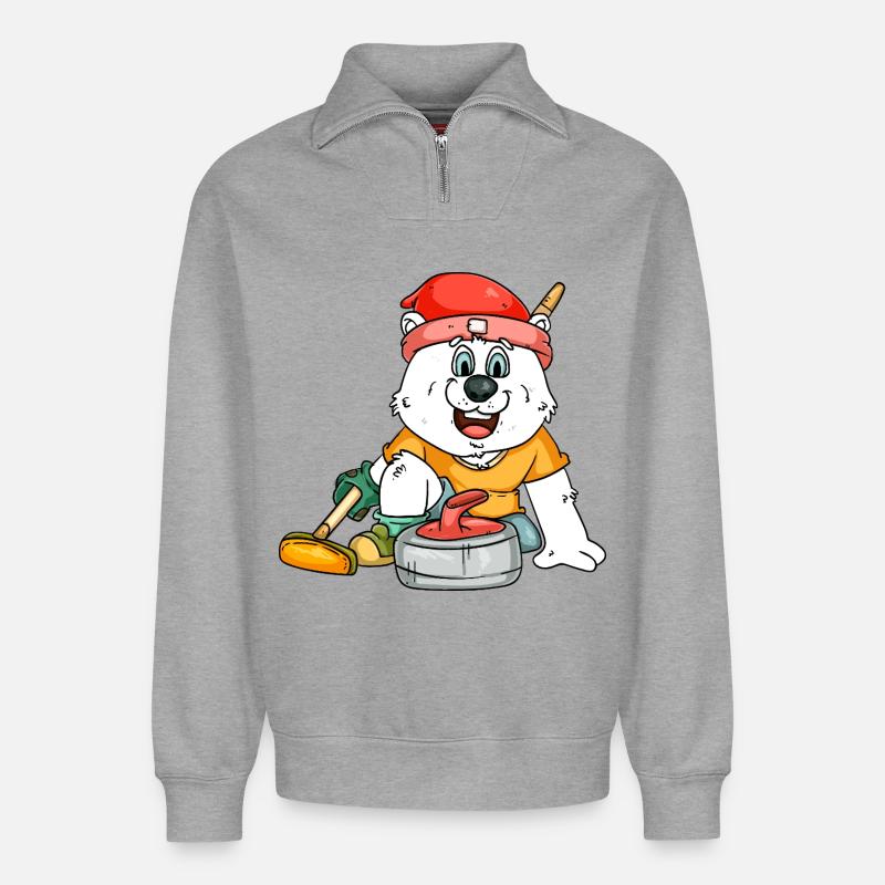Curlingspieler Eisbär - Relaxed Unisex Organic Half Zip Sweatshirt – von SPREAD - Grau meliert