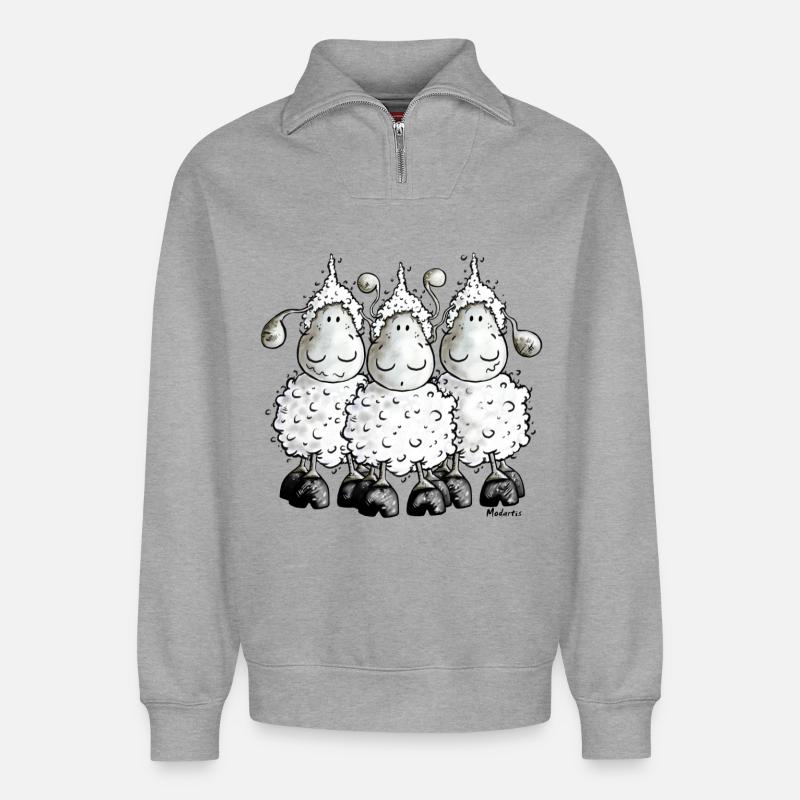 "Mc Wolle Schafe" - Sheep - Schaf - Relaxed Unisex Organic Half Zip Sweatshirt – von SPREAD - Grau meliert