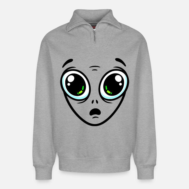Großäugiger Außerirdischer - Relaxed Unisex Organic Half Zip Sweatshirt – von SPREAD - Grau meliert