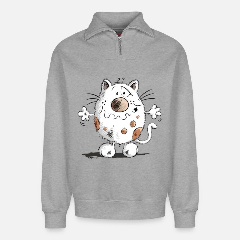 Drollige Knuddelkatze - Relaxed Unisex Organic Half Zip Sweatshirt – von SPREAD - Grau meliert