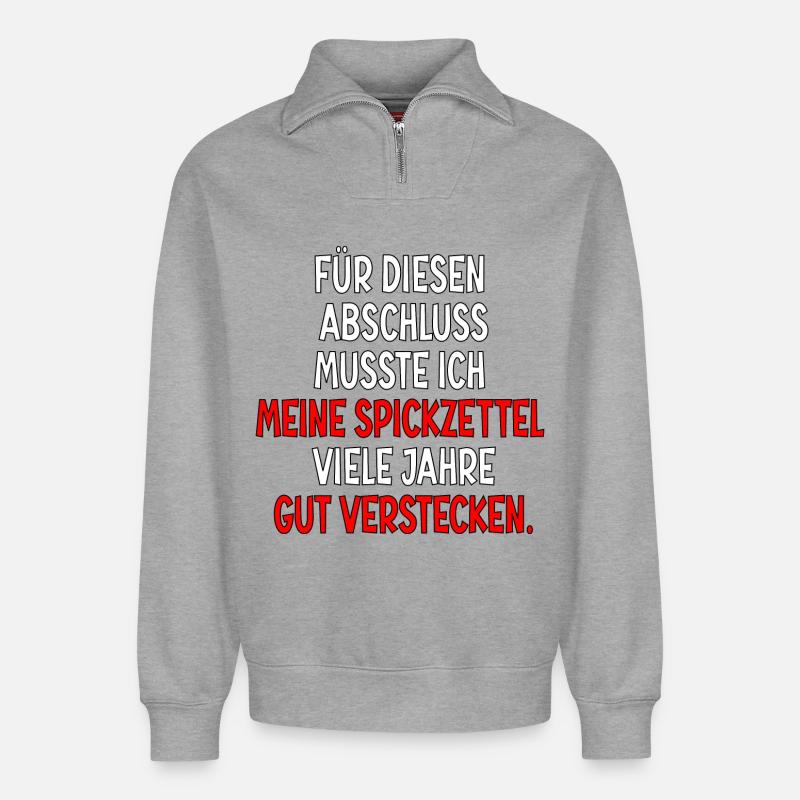 Abschlussprüfungen Bestanden - Spickzettel Sprüche - Relaxed Unisex Organic Half Zip Sweatshirt – von SPREAD - Grau meliert