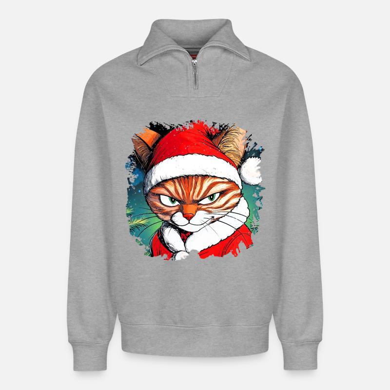 Weihnachten Katze - Relaxed Unisex Organic Half Zip Sweatshirt – von SPREAD - Grau meliert