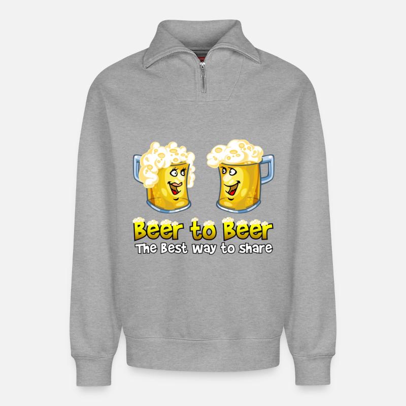 Bier, Bier - Relaxed Unisex Organic Half Zip Sweatshirt – von SPREAD - Grau meliert