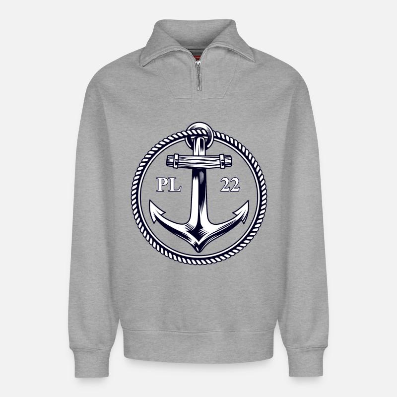PL22 Marineanker - Relaxed Unisex Organic Half Zip Sweatshirt – von SPREAD - Grau meliert