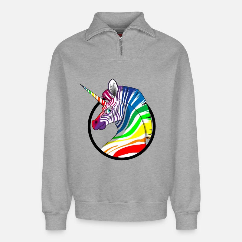 Regenbogen Einhorn Zebra - Relaxed Unisex Organic Half Zip Sweatshirt – von SPREAD - Grau meliert