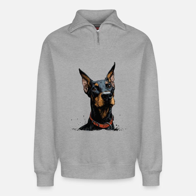 Cooler Dobermann - Relaxed Unisex Organic Half Zip Sweatshirt – von SPREAD - Grau meliert