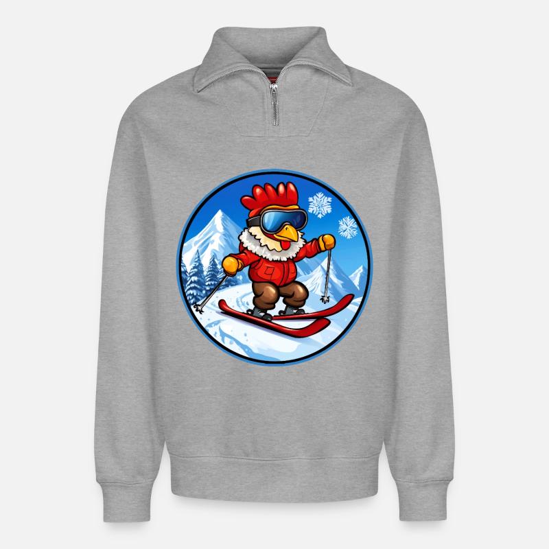 Chicken Ski - Relaxed Unisex Organic Half Zip Sweatshirt – by SPREAD - heather grey