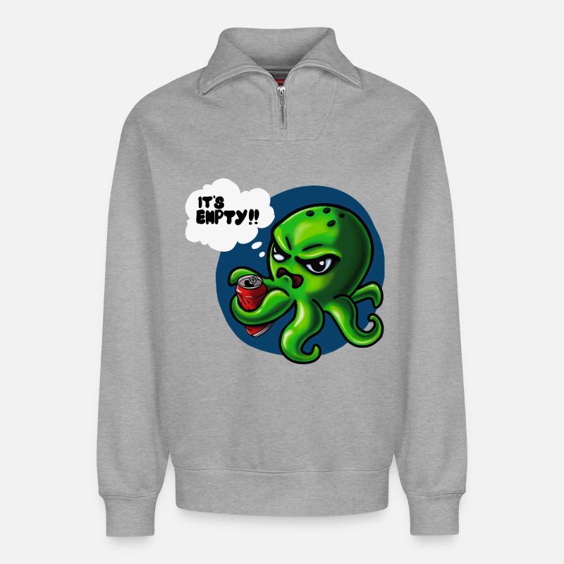 Grumpy Kraken - Relaxed Unisex Organic Half Zip Sweatshirt – von SPREAD - Grau meliert
