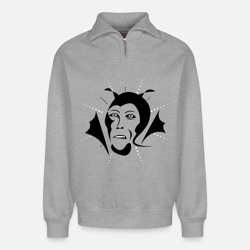Diable / Teufel - Sweat unisexe décontracté en coton biologique à demi-zip – de SPREAD - gris chiné