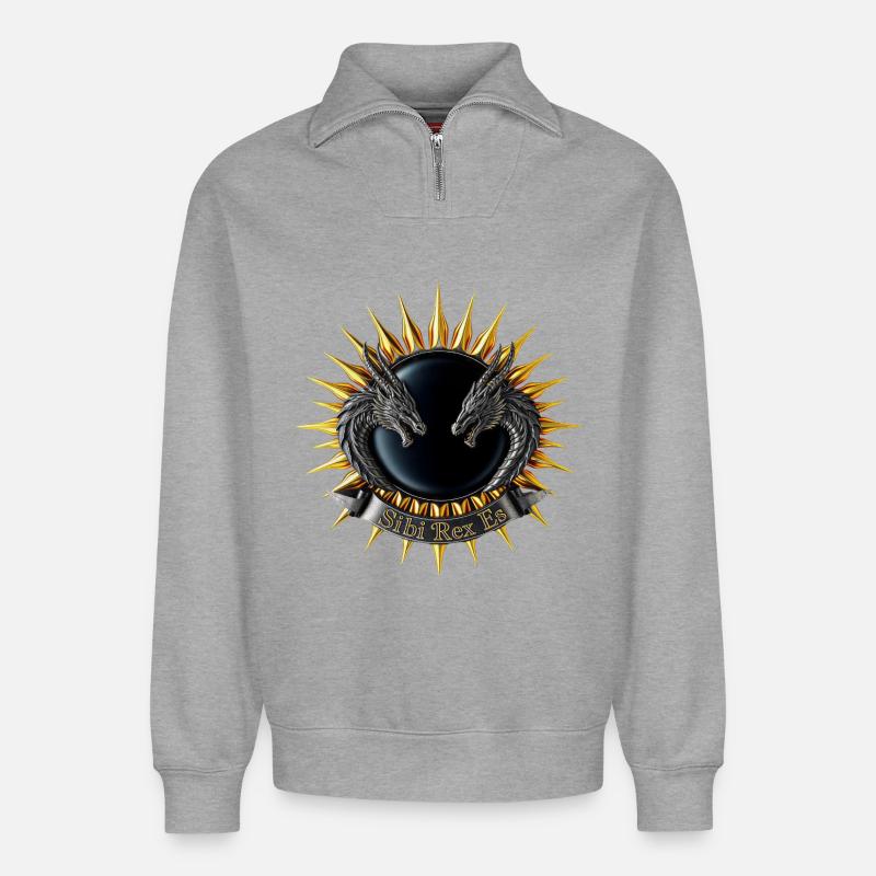 Sibi-Rex-es-Dragon-Crest - Relaxed Unisex Organic Half Zip Sweatshirt – by SPREAD - heather grey