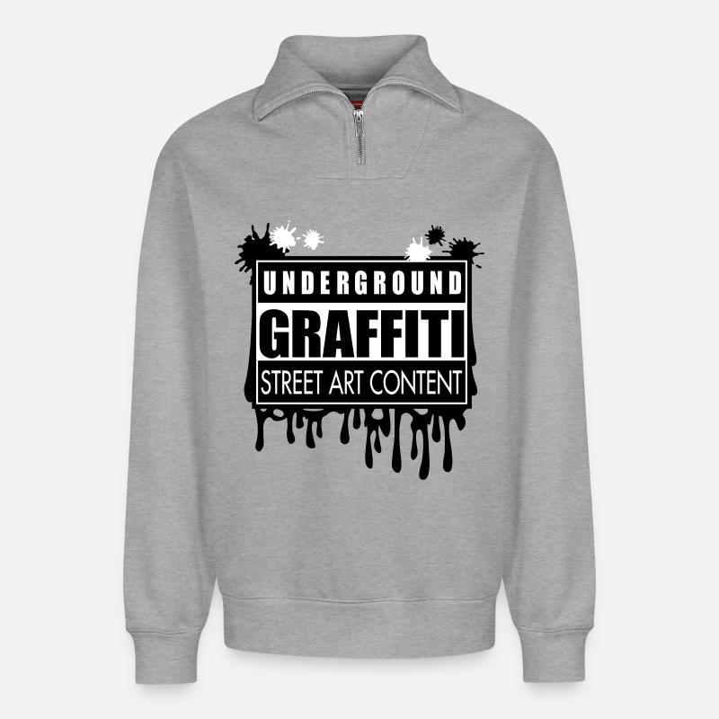 Underground graffitis flex - Sweat unisexe décontracté en coton biologique à demi-zip – de SPREAD - gris chiné
