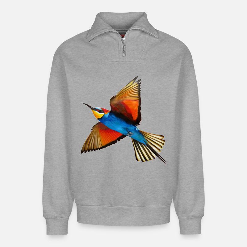 Bee-eater Bird - Relaxed Unisex Organic Half Zip Sweatshirt – by SPREAD - heather grey