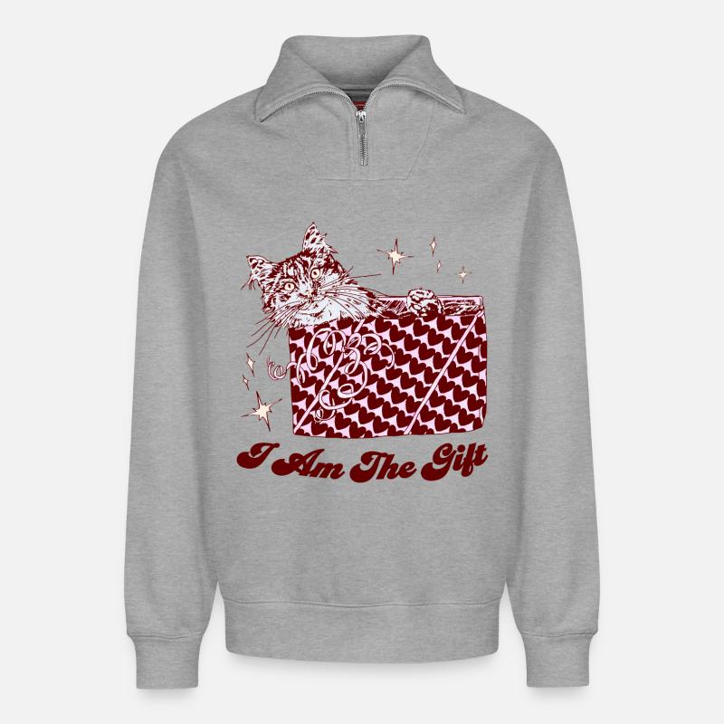 ICH BIN DAS GESCHENK - Relaxed Unisex Organic Half Zip Sweatshirt – von SPREAD - Grau meliert