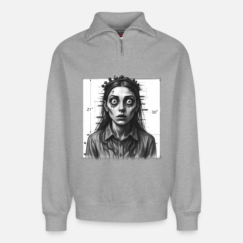 DIE HEXE – dunkle Hölle - Relaxed Unisex Organic Half Zip Sweatshirt – von SPREAD - Grau meliert