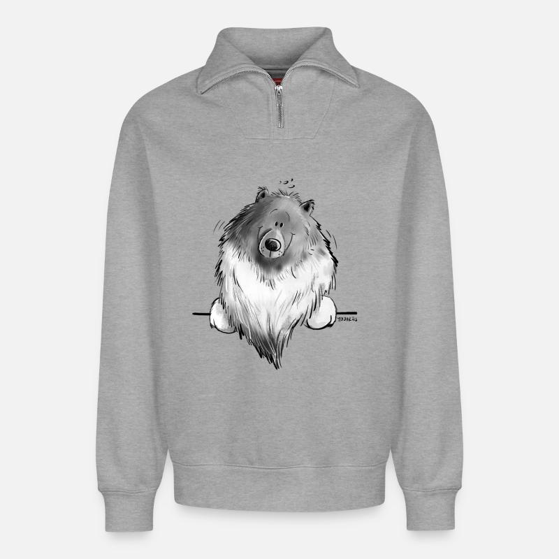 Lustiger Wolfsspitz I Comic Hund Geschenk - Relaxed Unisex Organic Half Zip Sweatshirt – von SPREAD - Grau meliert