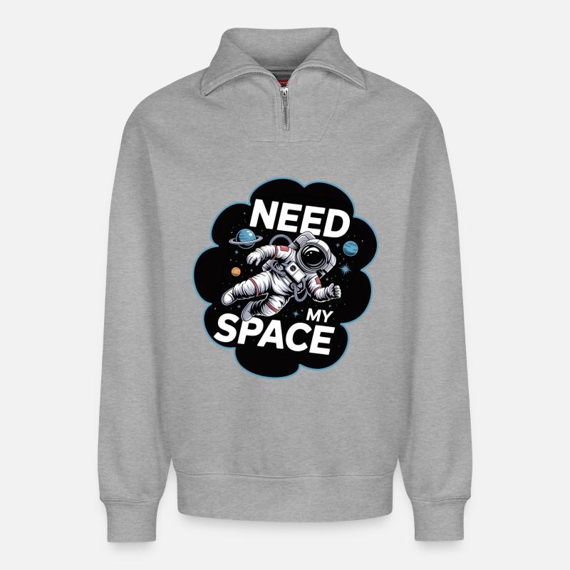 Need My Space Astronaut - Relaxed Unisex Organic Half Zip Sweatshirt – von SPREAD - Grau meliert