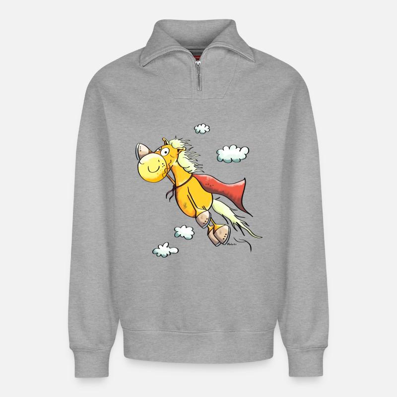 Super Pferd - Relaxed Unisex Organic Half Zip Sweatshirt – von SPREAD - Grau meliert