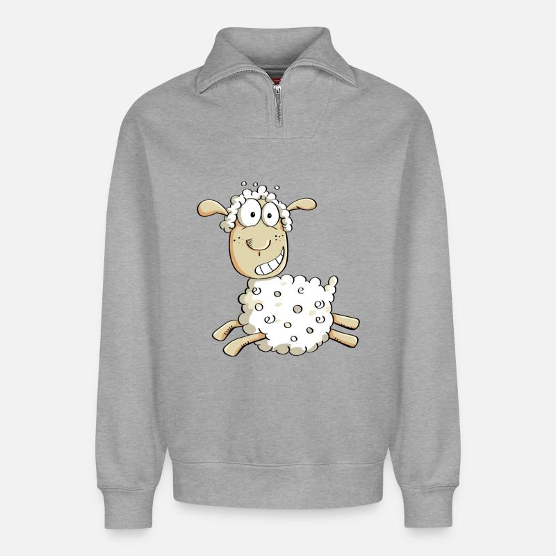 Freches Cartoon Schaf - Relaxed Unisex Organic Half Zip Sweatshirt – von SPREAD - Grau meliert