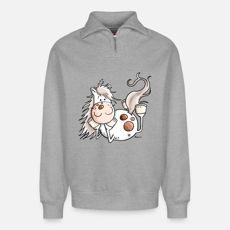 Relax Pferd - Relaxed Unisex Organic Half Zip Sweatshirt – von SPREAD - Grau meliert