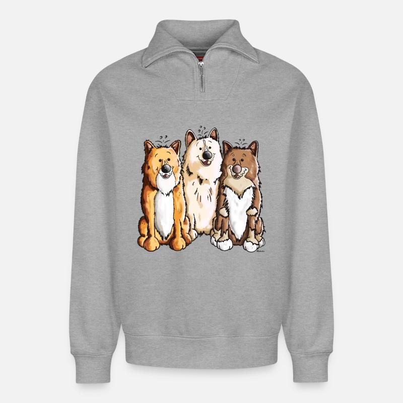 Das Islandhund Team - Relaxed Unisex Organic Half Zip Sweatshirt – von SPREAD - Grau meliert