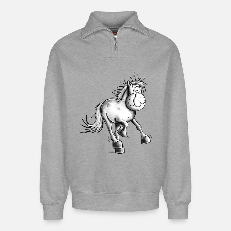 Flottes Pferdchen - Relaxed Unisex Organic Half Zip Sweatshirt – von SPREAD - Grau meliert