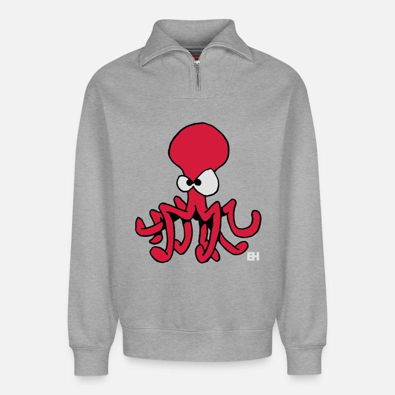 Krake - Tintenfisch - Relaxed Unisex Organic Half Zip Sweatshirt – von SPREAD - Grau meliert