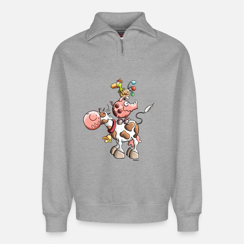 Das Bauernhof Team - Relaxed Unisex Organic Half Zip Sweatshirt – von SPREAD - Grau meliert