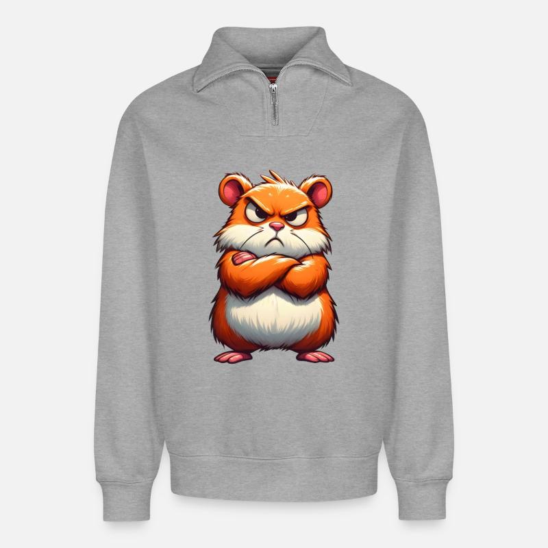 Grumpy hamster disgruntled - Relaxed Unisex Organic Half Zip Sweatshirt – by SPREAD - heather grey