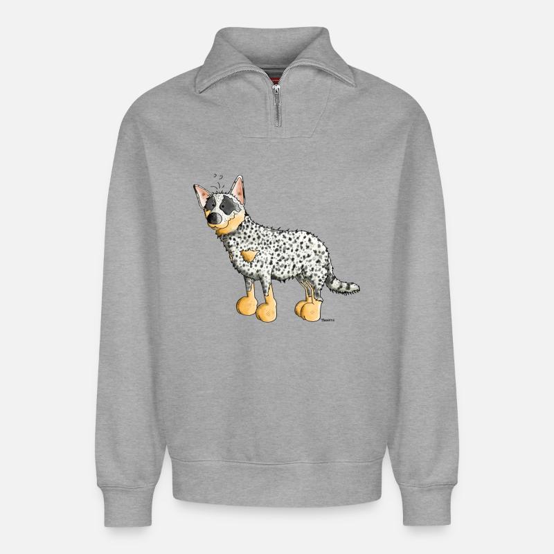 Witziger Australian Cattle Dog - Hund - Relaxed Unisex Organic Half Zip Sweatshirt – von SPREAD - Grau meliert