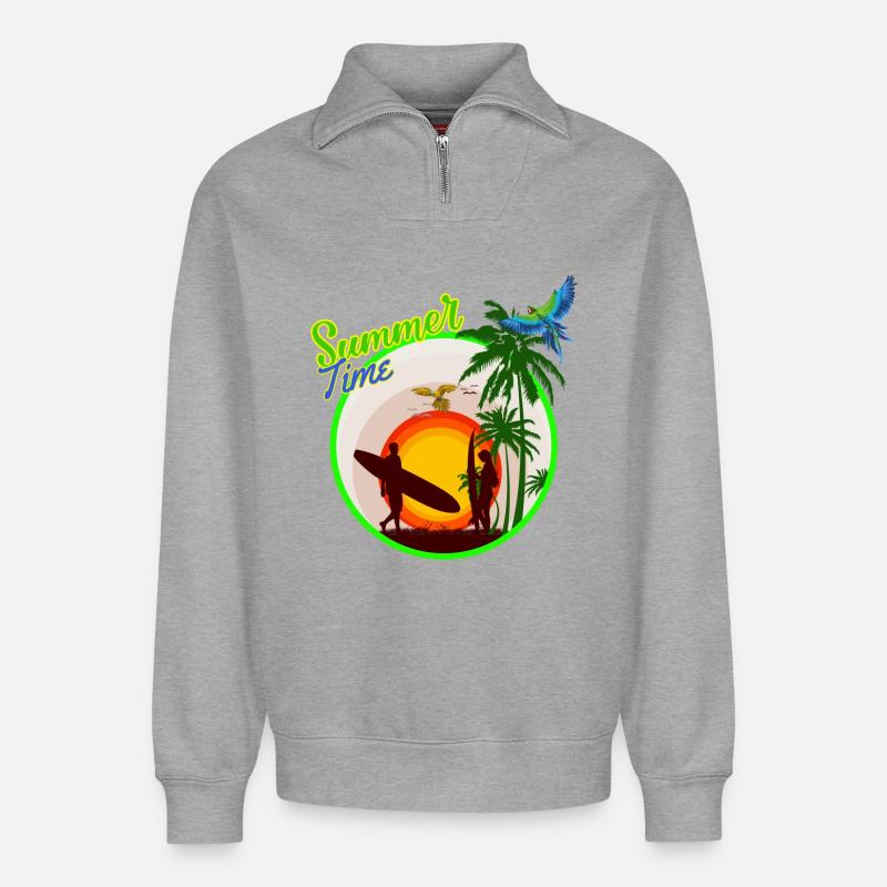Sommerzeit - Relaxed Unisex Organic Half Zip Sweatshirt – von SPREAD - Grau meliert