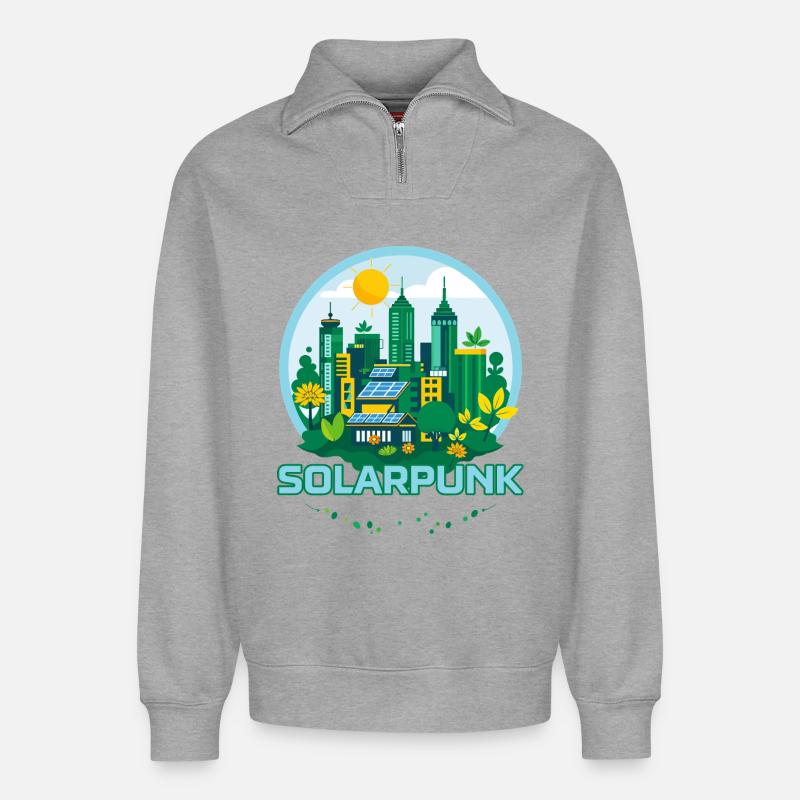 Solarpunk - Sweat unisexe décontracté en coton biologique à demi-zip – de SPREAD - gris chiné