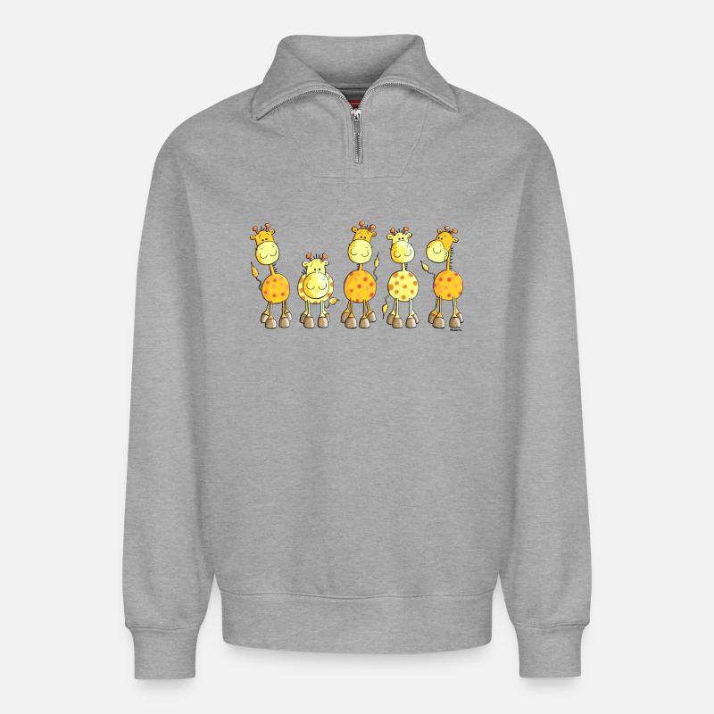 Funny Giraffes - Giraffe - Relaxed Unisex Organic Half Zip Sweatshirt – von SPREAD - Grau meliert