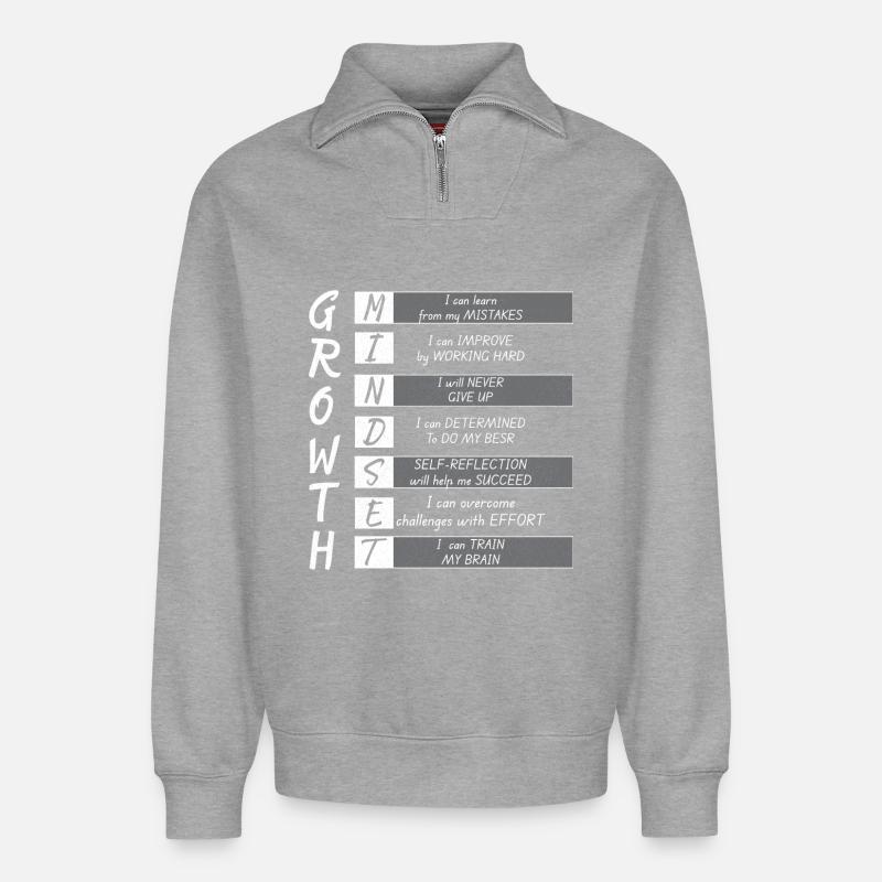GROWTH MINDEST - Relaxed Unisex Organic Half Zip Sweatshirt – von SPREAD - Grau meliert