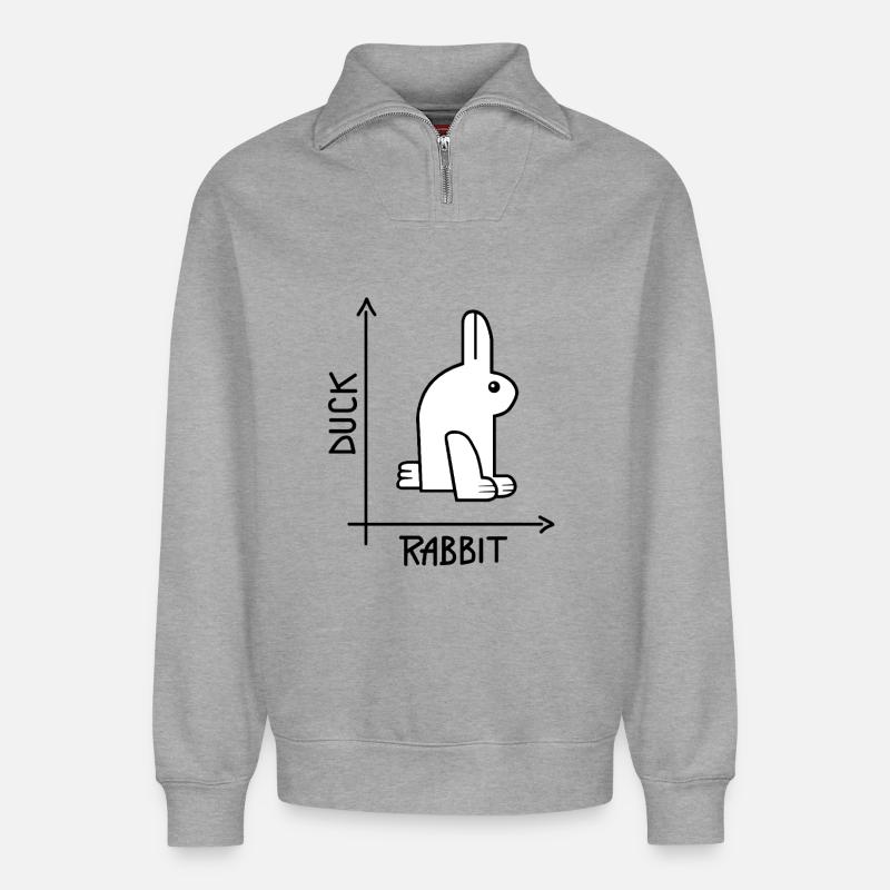Ente oder Kaninchen Optische Täuschung - Relaxed Unisex Organic Half Zip Sweatshirt – von SPREAD - Grau meliert