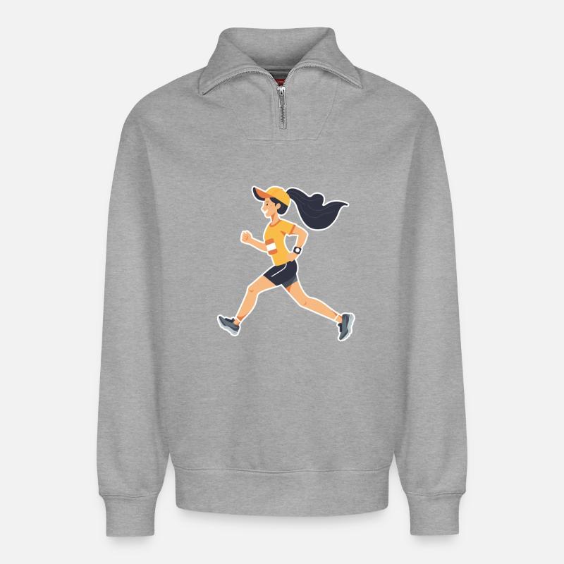 Läuferin Comic - Relaxed Unisex Organic Half Zip Sweatshirt – von SPREAD - Grau meliert