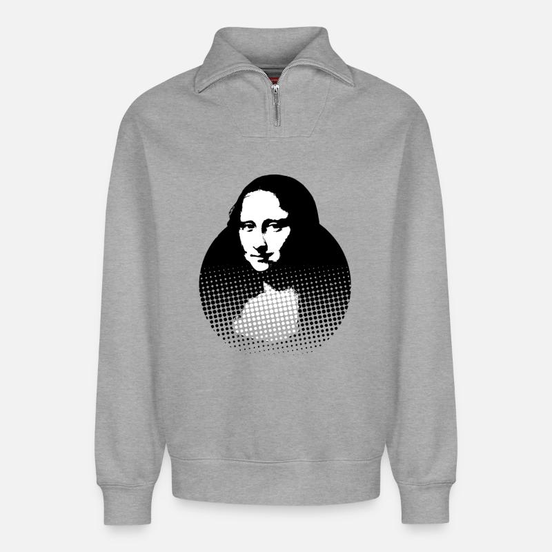 Mona Lisa, Leonardo da Vinci - Relaxed Unisex Organic Half Zip Sweatshirt – von SPREAD - Grau meliert