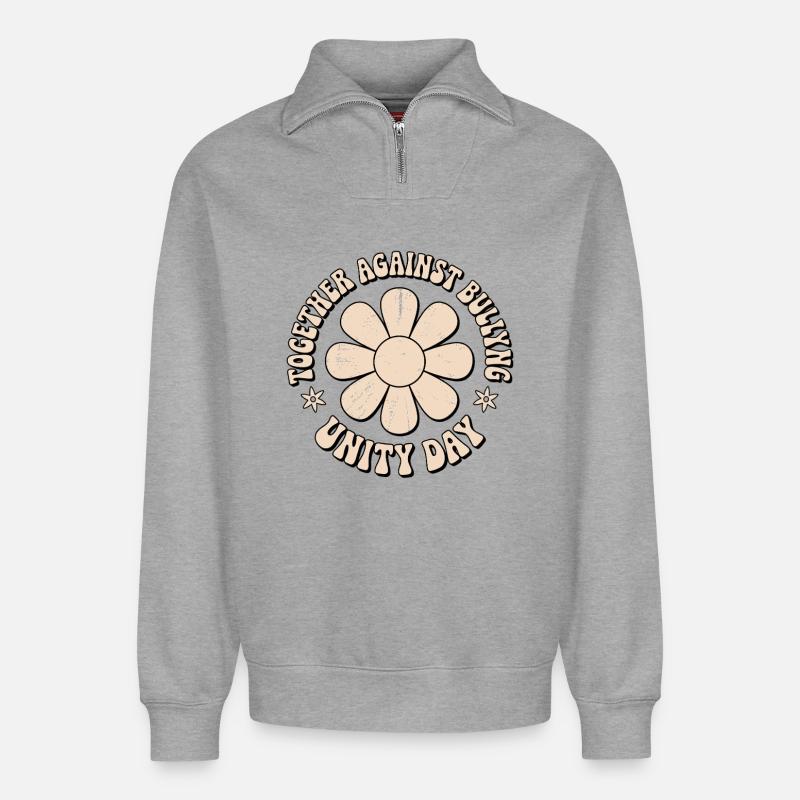 Ensemble contre le harcèlement - Sweat unisexe décontracté en coton biologique à demi-zip – de SPREAD - gris chiné