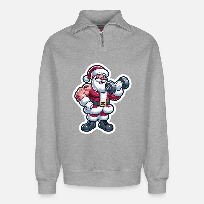 Santa Krafttraining Sticker - Relaxed Unisex Organic Half Zip Sweatshirt – von SPREAD - Grau meliert