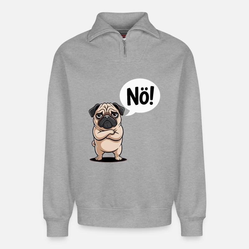 Nö Sprechender Mops Comic Lustig - Relaxed Unisex Organic Half Zip Sweatshirt – von SPREAD - Grau meliert