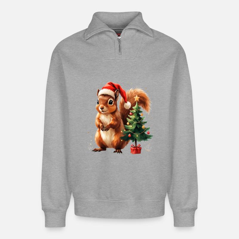Weihnachtliches Eichhörnchen-Charme - Relaxed Unisex Organic Half Zip Sweatshirt – von SPREAD - Grau meliert
