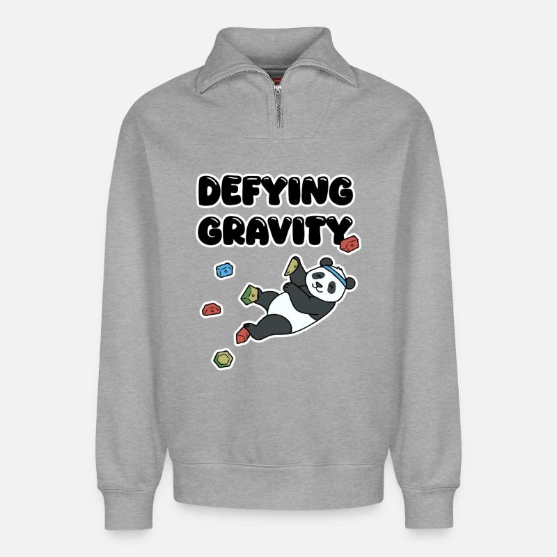 Chill Panda Climbing | Defying Gravity Bouldering - Relaxed Unisex Organic Half Zip Sweatshirt – von SPREAD - Grau meliert