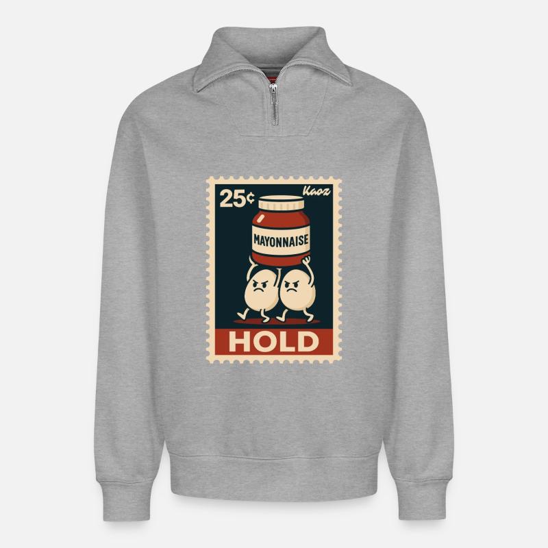 Zwei Eier tragen mit Mayonnaise - Relaxed Unisex Organic Half Zip Sweatshirt – von SPREAD - Grau meliert