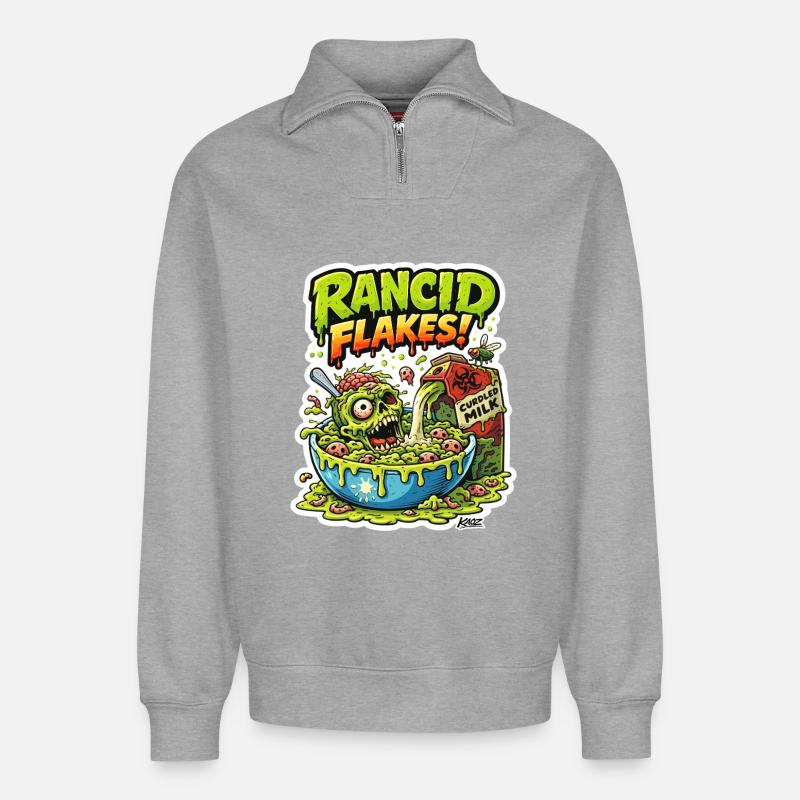Ekelhaftes Schädelflockenmonster - Relaxed Unisex Organic Half Zip Sweatshirt – von SPREAD - Grau meliert