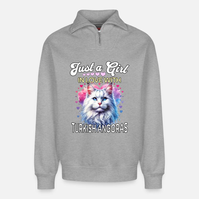 Türkisch Angorakatze Mädchen - Relaxed Unisex Organic Half Zip Sweatshirt – von SPREAD - Grau meliert