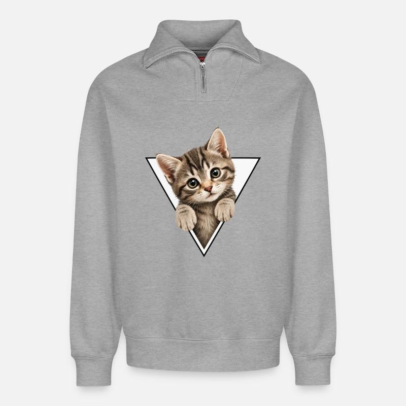 Kitten in the triangle - Relaxed Unisex Organic Half Zip Sweatshirt – by SPREAD - heather grey